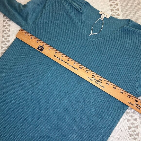 Ella Moss Blue Long Sleeve Ribbed Knit Super Soft Sweater V Neck Women's Small - Picture 9 of 9